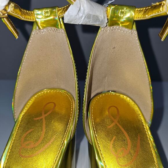 Sam Edelman Yaro Block Heel Sandal Womens 11 Metallic Gold Evening Wedding Party - Picture 8 of 14